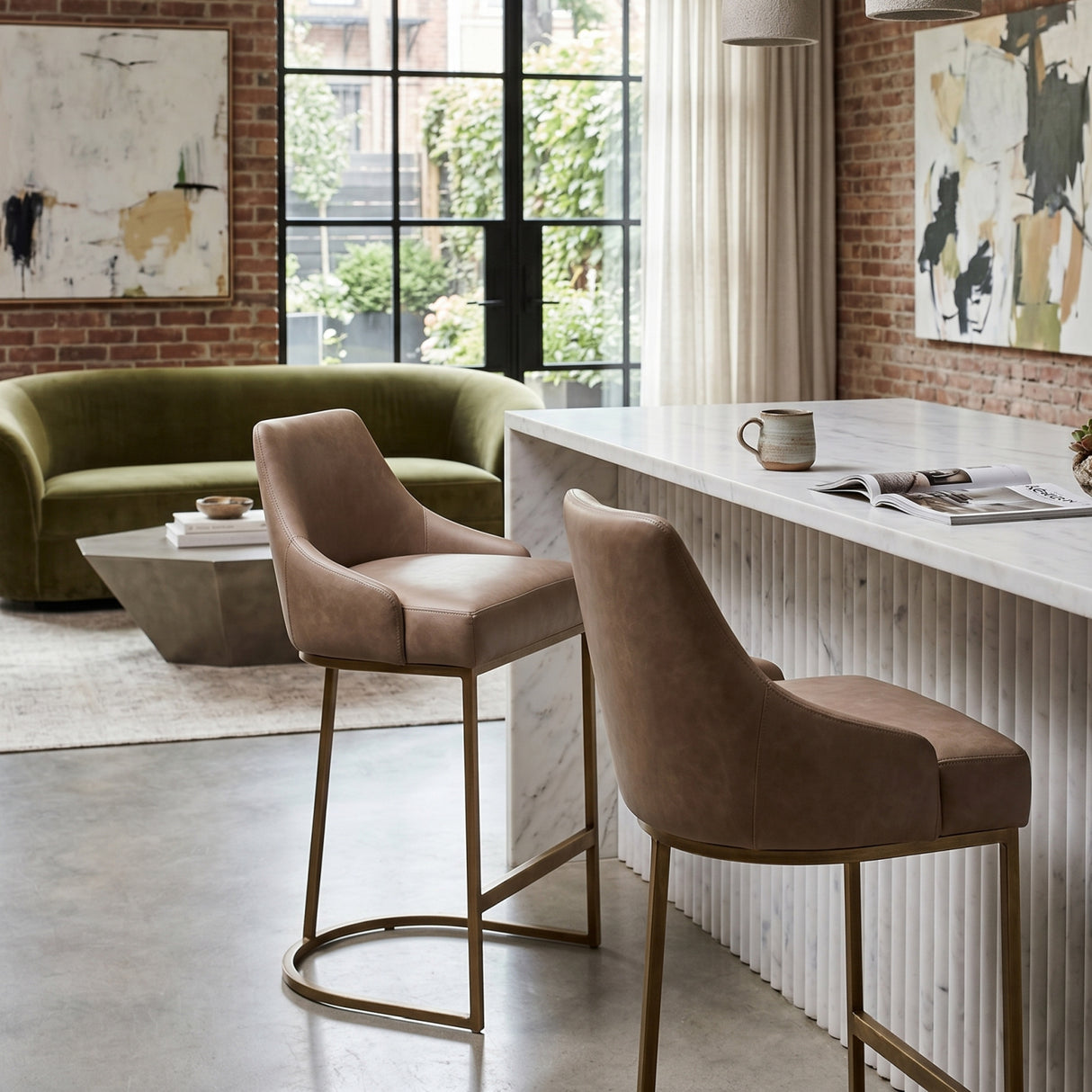   Brown Vegan Leather Counter Stools (2) | Oroa.com