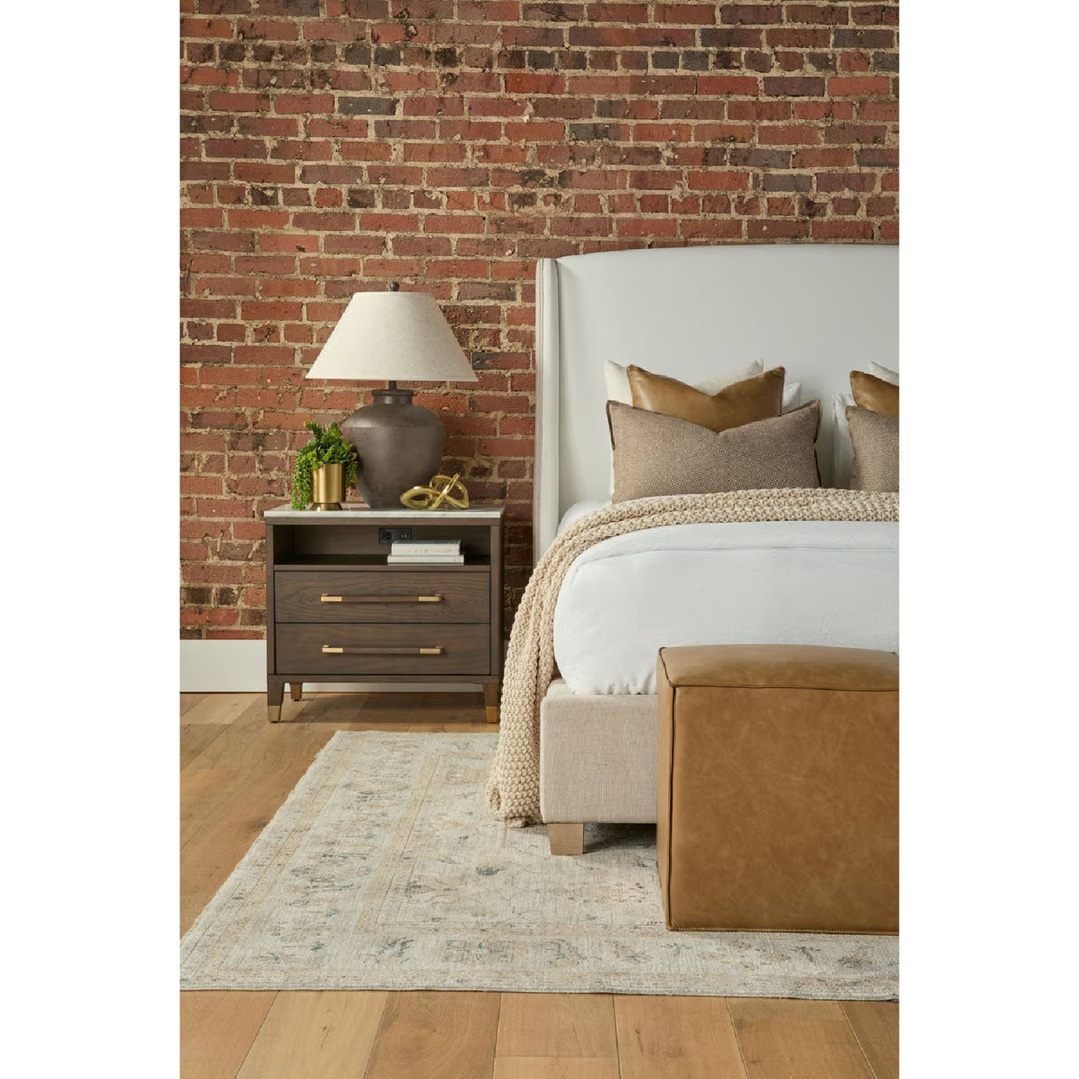   Brown Vegan Leather Cube Ottoman | Oroa.com