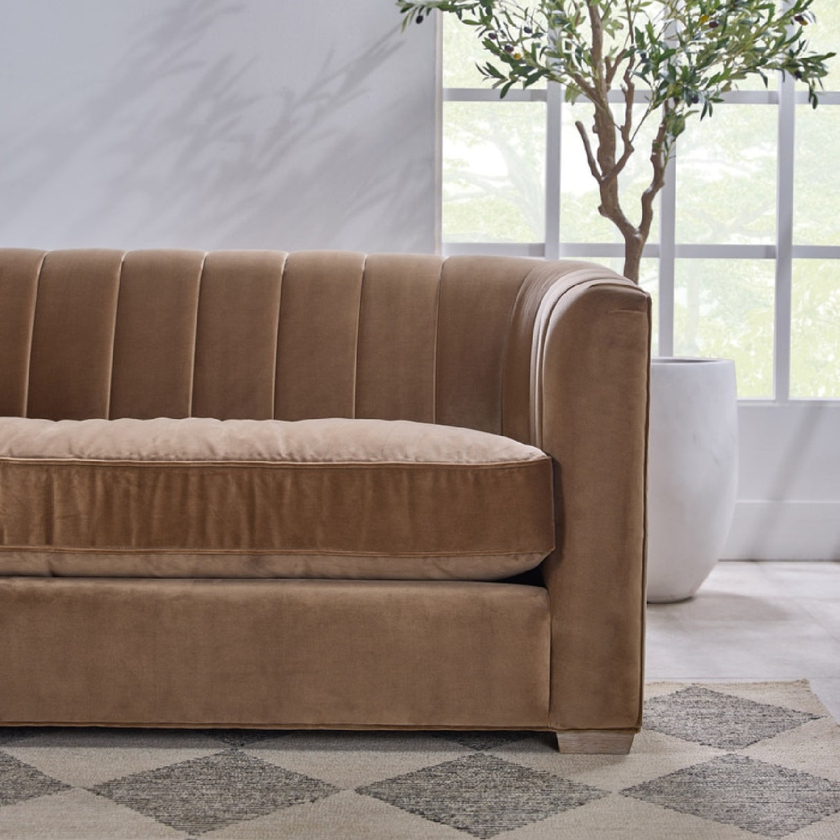   Modern European furniture - Brown Velvet Channeled-Back Sofa - www.oroa.com | Oroa.com