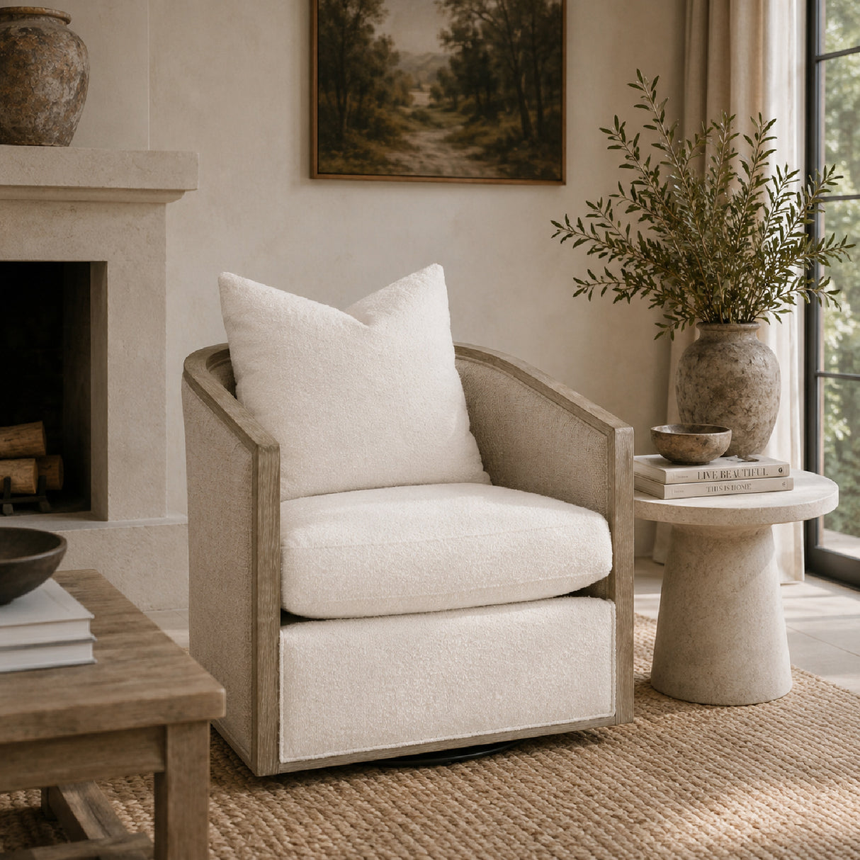   Curved Oak Swivel Club Chair | Oroa.com