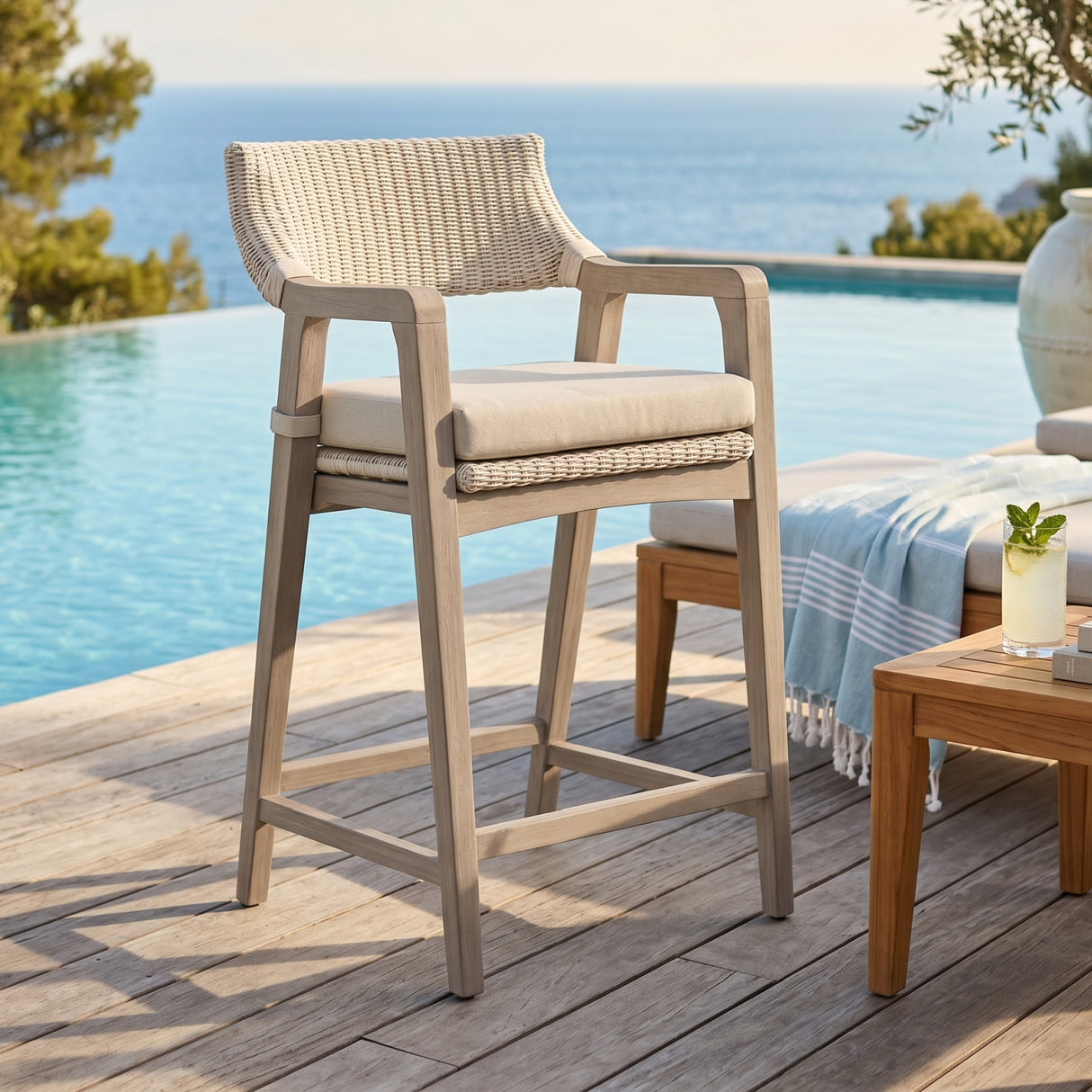   Modern European furniture - White Rattan Outdoor Counter Stool - www.oroa.com | Oroa.com
