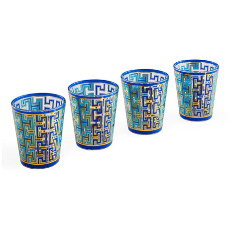   Blue Patterned Glassware Set (4) | Oroa.com