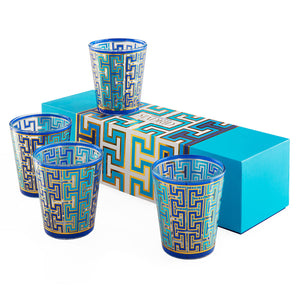   Blue Patterned Glassware Set (4) | Oroa.com