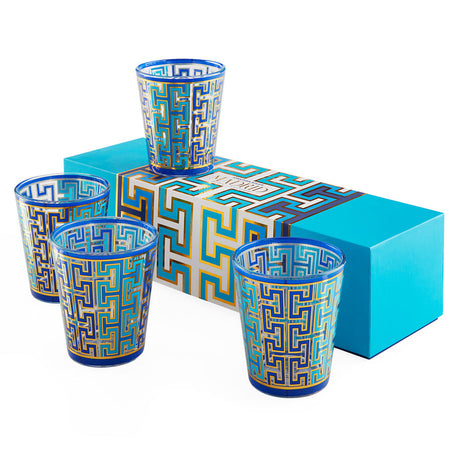   Blue Patterned Glassware Set (4) | Oroa.com