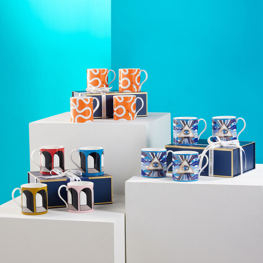   Eye Motif Gilded Porcelain Mugs (4) | Oroa.com