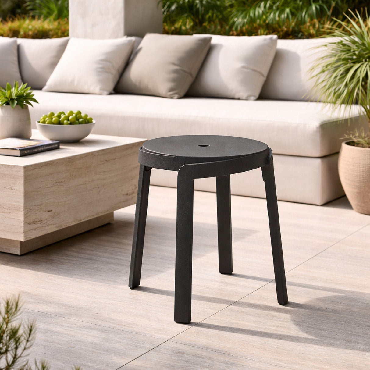   Regenerated Fiberglass Round Outdoor Stool | Oroa.com
