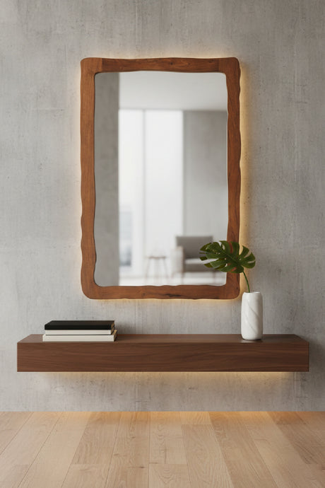   Modern European furniture - Brown Acacia Wood Mirror - www.oroa.com | Oroa.com