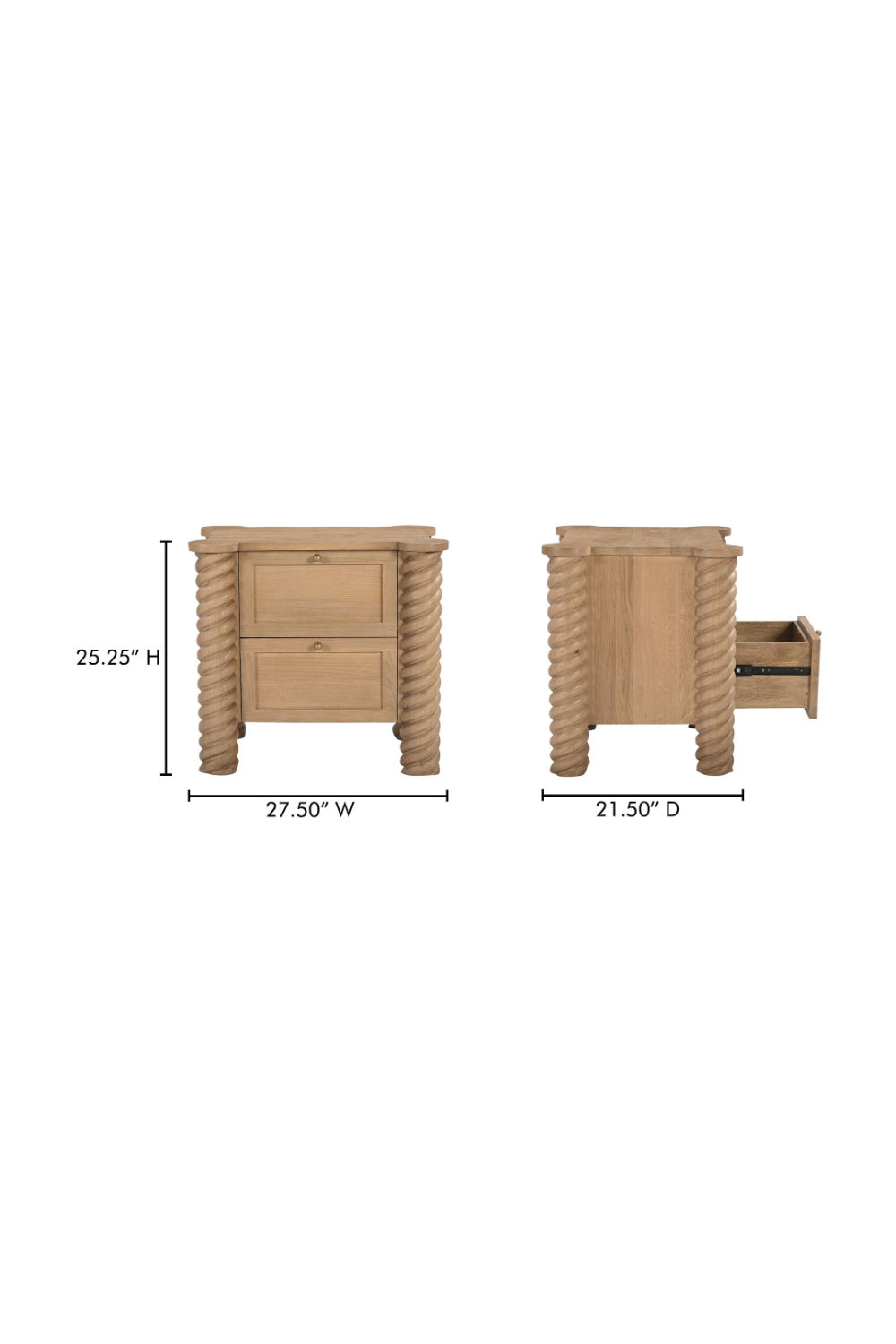   Modern European furniture - Oak Turned-Leg 2-Drawer Nightstand - www.oroa.com | Oroa.com