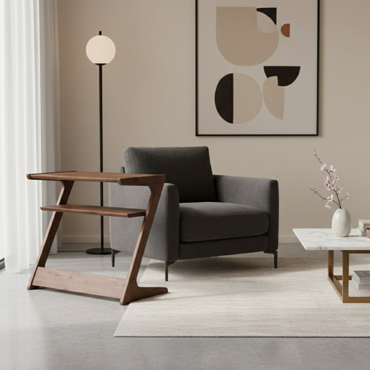   Modern European furniture - Matte Walnut Z-Shaped Accent Table - www.oroa.com | Oroa.com