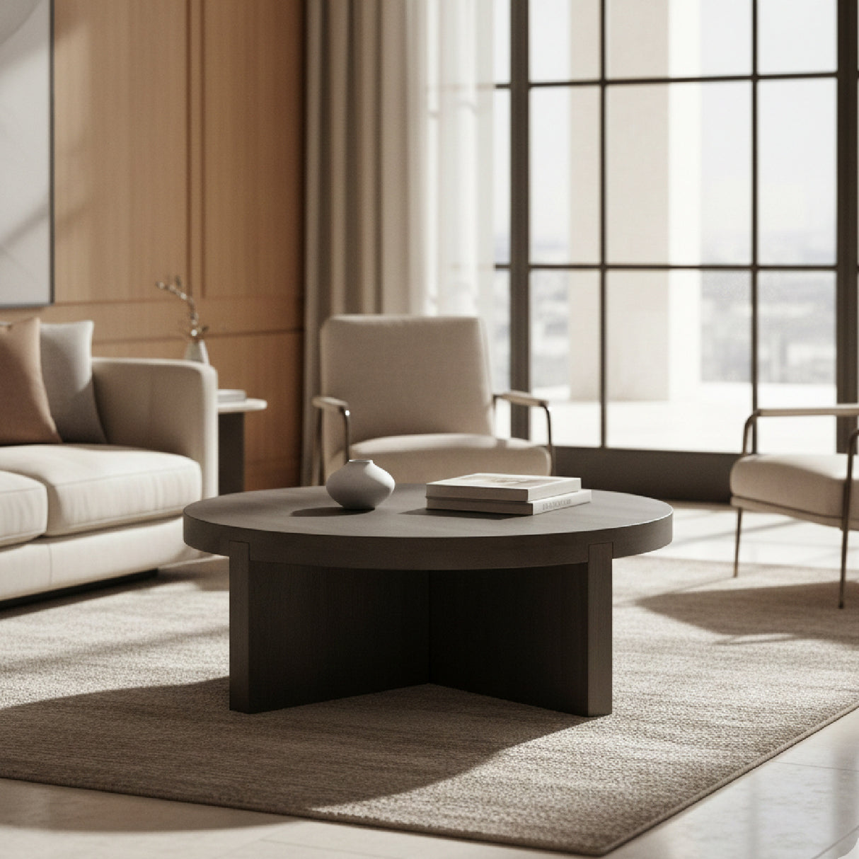   Modern European furniture - Oak Cross-Base Round Coffee Table - www.oroa.com | Oroa.com