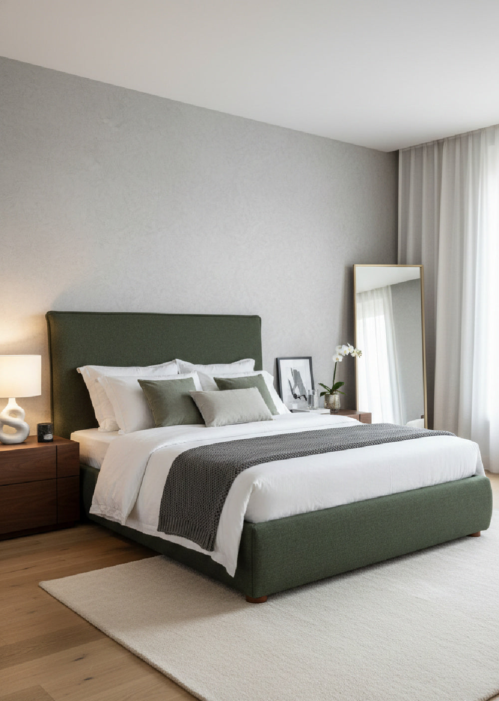   Modern European furniture - Green Tall Headboard King Bed - www.oroa.com | Oroa.com