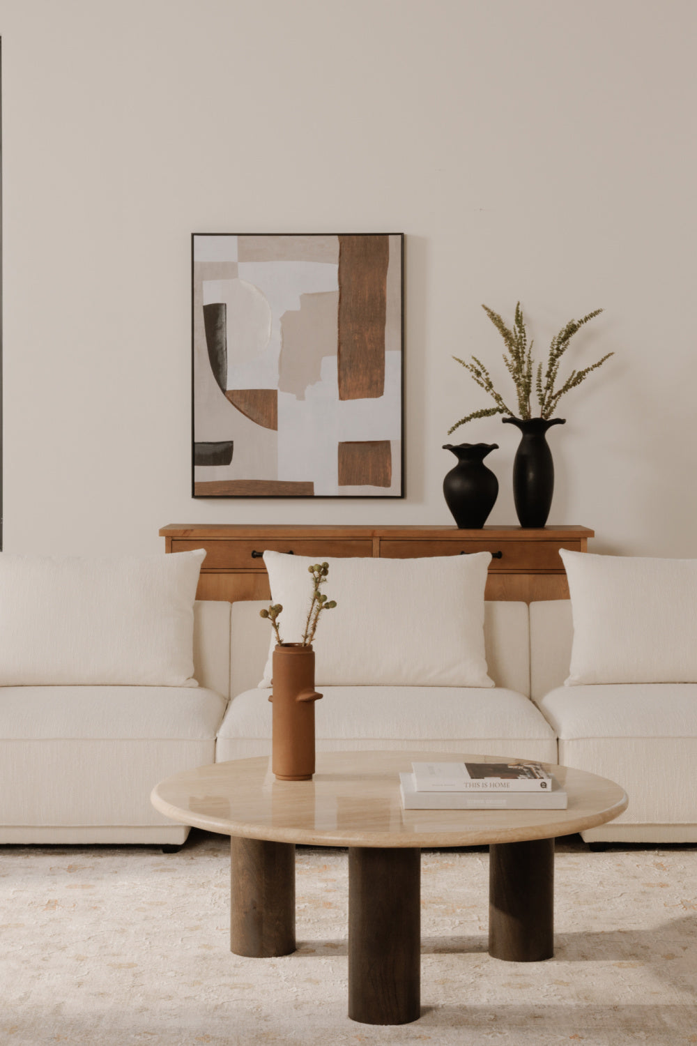   Modern European furniture - Beige Travertine Round Coffee Table - www.oroa.com | Oroa.com