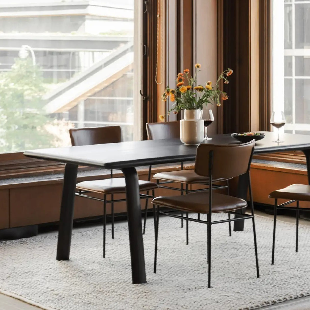   Modern European furniture - Iron-Framed Brown Leather Dining Chairs (2) - www.oroa.com | Oroa.com