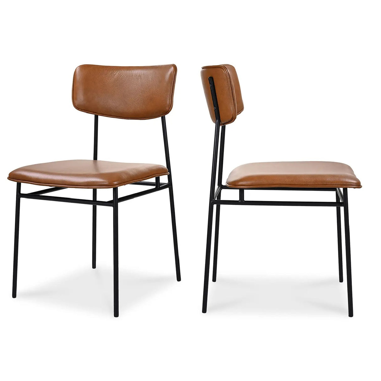   Modern European furniture - Iron-Framed Brown Leather Dining Chairs (2) - www.oroa.com | Oroa.com