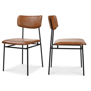   Modern European furniture - Iron-Framed Brown Leather Dining Chairs (2) - www.oroa.com | Oroa.com