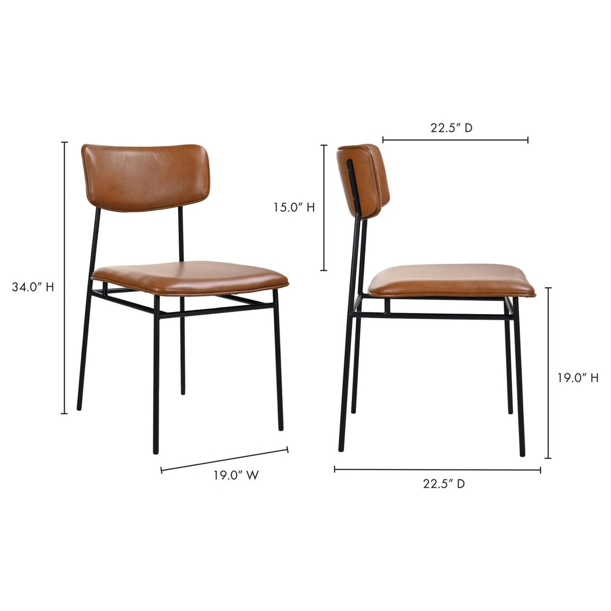   Modern European furniture - Iron-Framed Brown Leather Dining Chairs (2) - www.oroa.com | Oroa.com