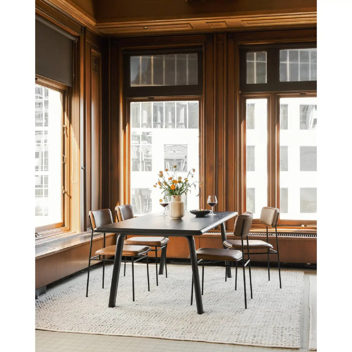   Modern European furniture - Iron-Framed Brown Leather Dining Chairs (2) - www.oroa.com | Oroa.com
