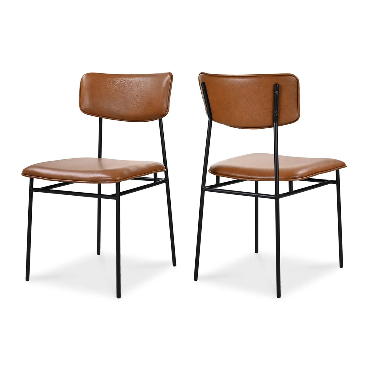   Modern European furniture - Iron-Framed Brown Leather Dining Chairs (2) - www.oroa.com | Oroa.com