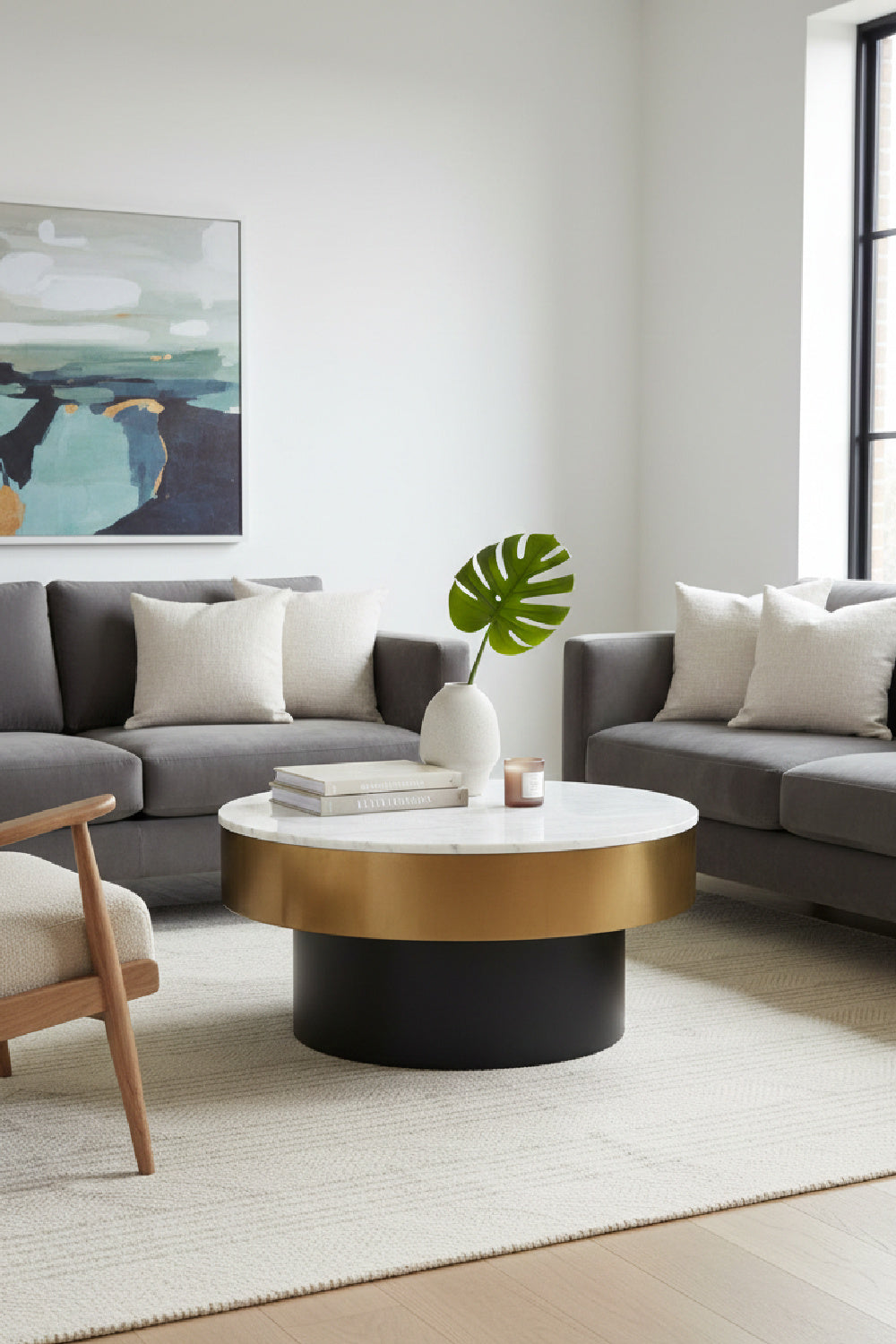   Modern European furniture - Gold Rimmed Marble Coffee Table - www.oroa.com | Oroa.com