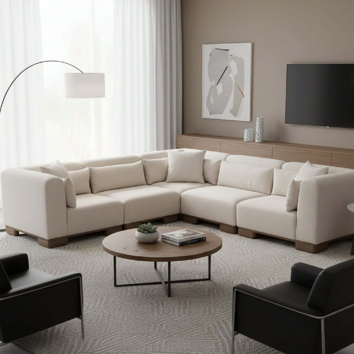   Modern European furniture - Beige L-Shaped Modular Sofa - www.oroa.com | Oroa.com