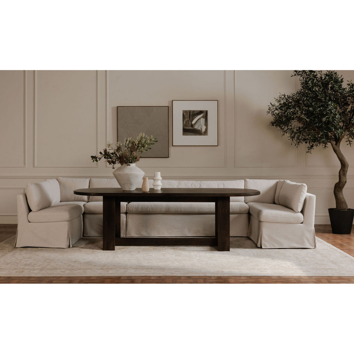   Modern European furniture - Beige Corner Dining Chair Slipcover - www.oroa.com | Oroa.com