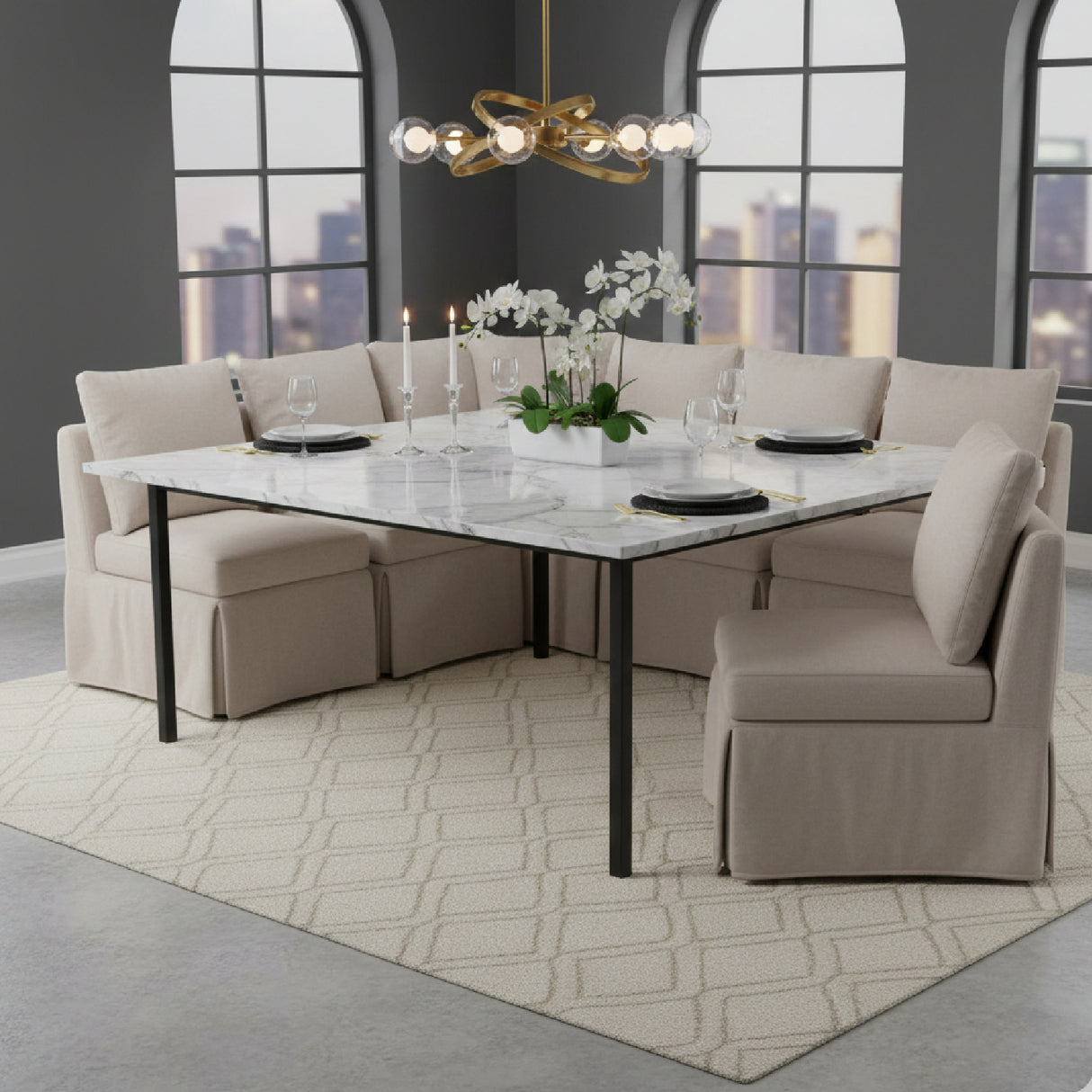   Modern European furniture - Beige Corner Dining Chair Slipcover - www.oroa.com | Oroa.com