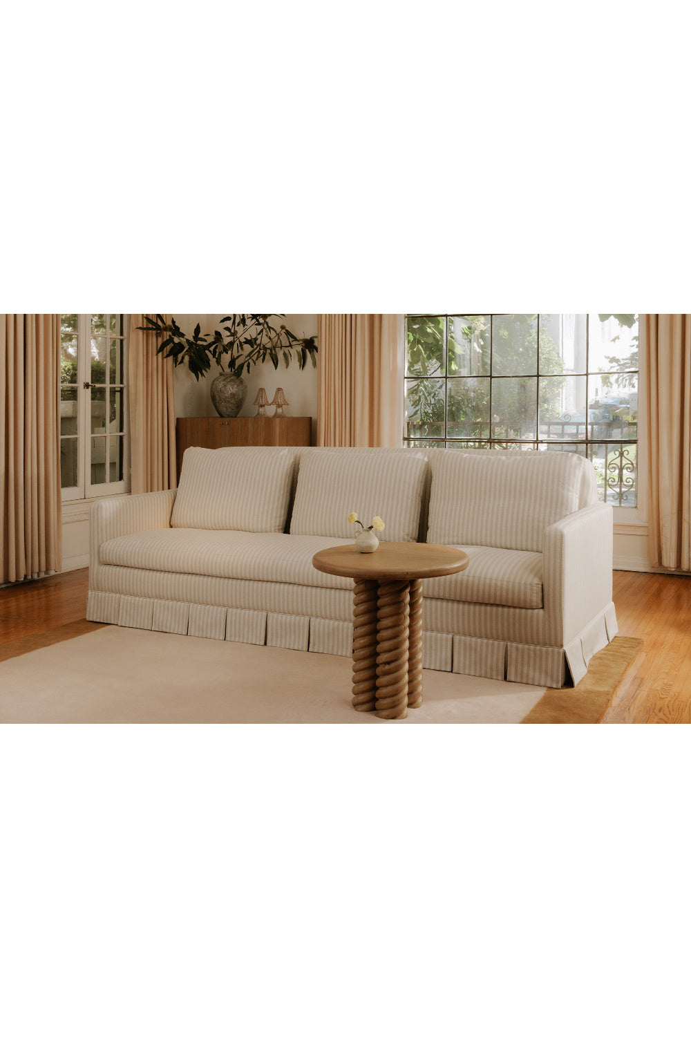   Beige Pleated Skirt Fabric Sofa | Oroa.com