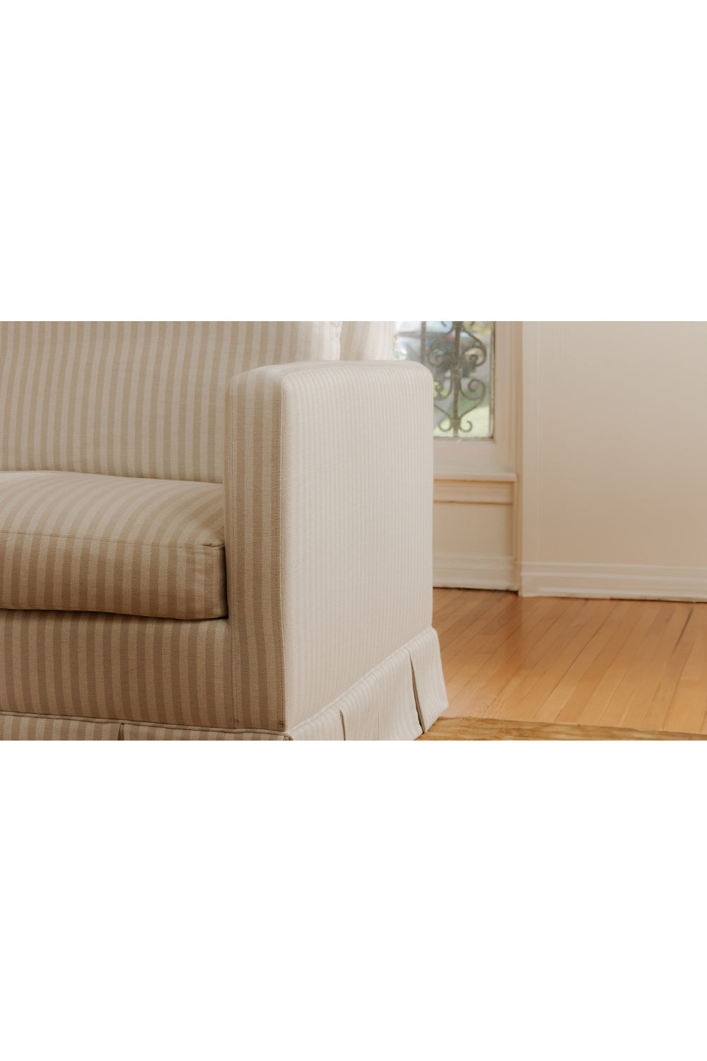   Beige Pleated Skirt Fabric Sofa | Oroa.com