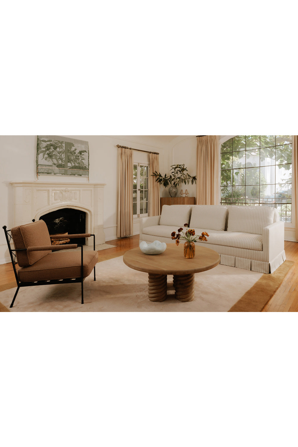   Beige Pleated Skirt Fabric Sofa | Oroa.com