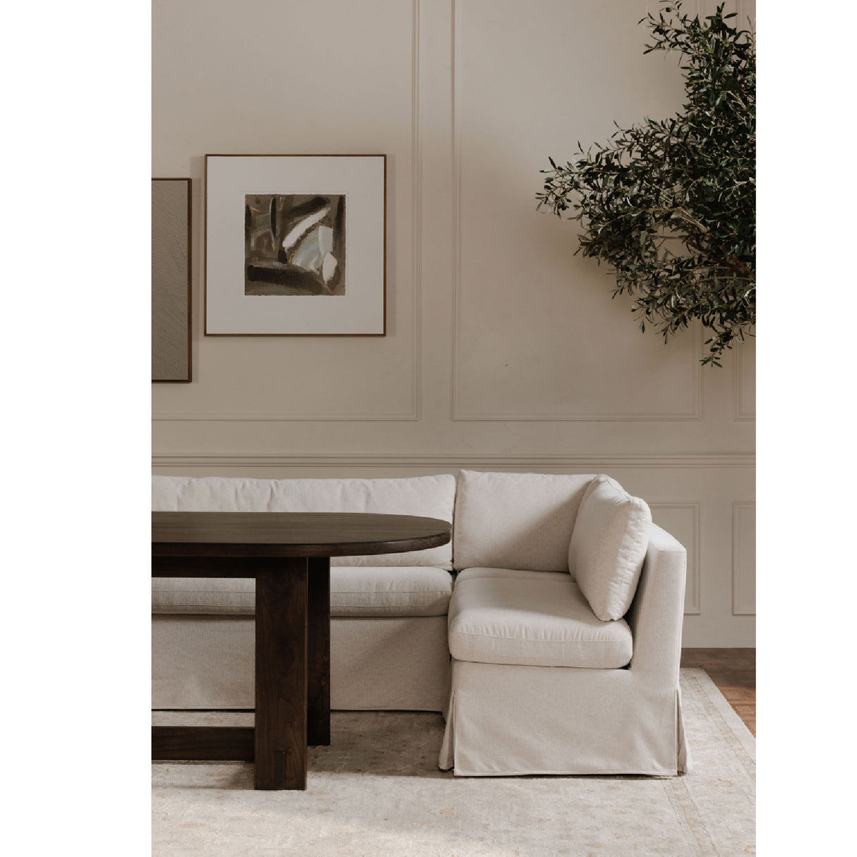   Modern European furniture - Beige U-Shaped Dining Banquette Slipcover L - www.oroa.com | Oroa.com