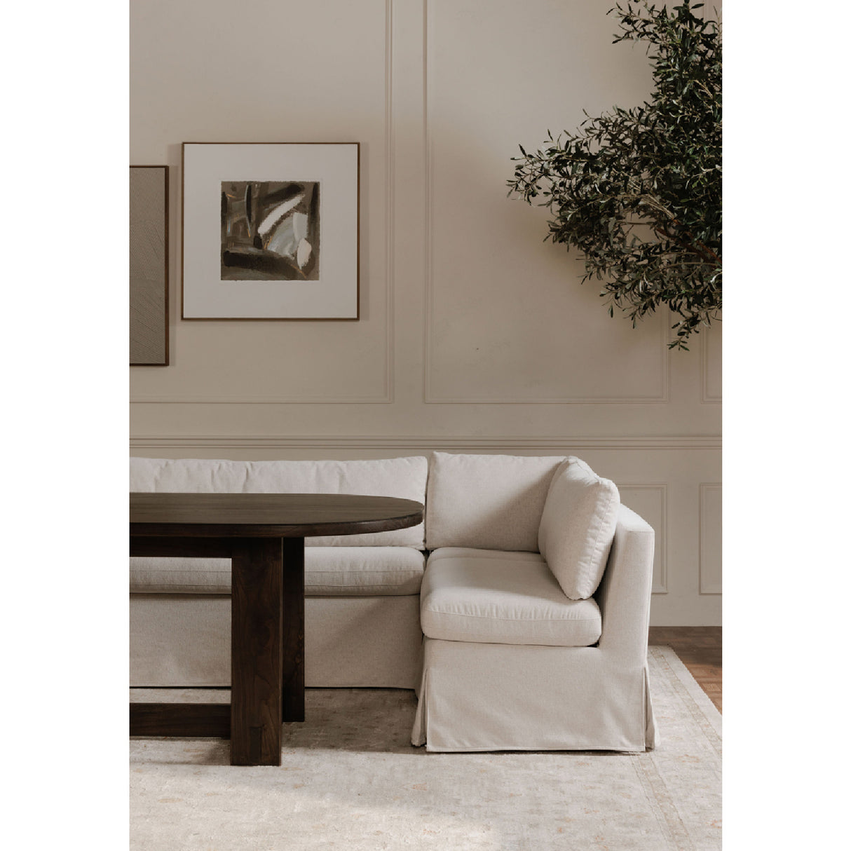   Modern European furniture - Beige L-Shaped Dining Banquette Slipcover XS - www.oroa.com | Oroa.com