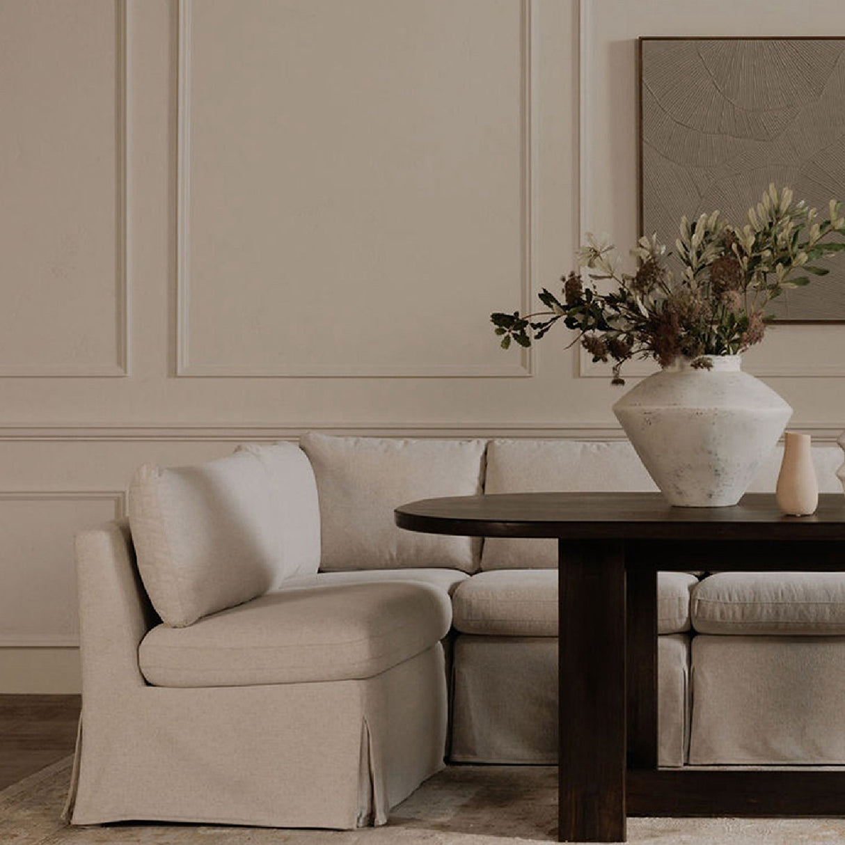   Modern European furniture - Beige L-Shaped Dining Banquette Slipcover XS - www.oroa.com | Oroa.com