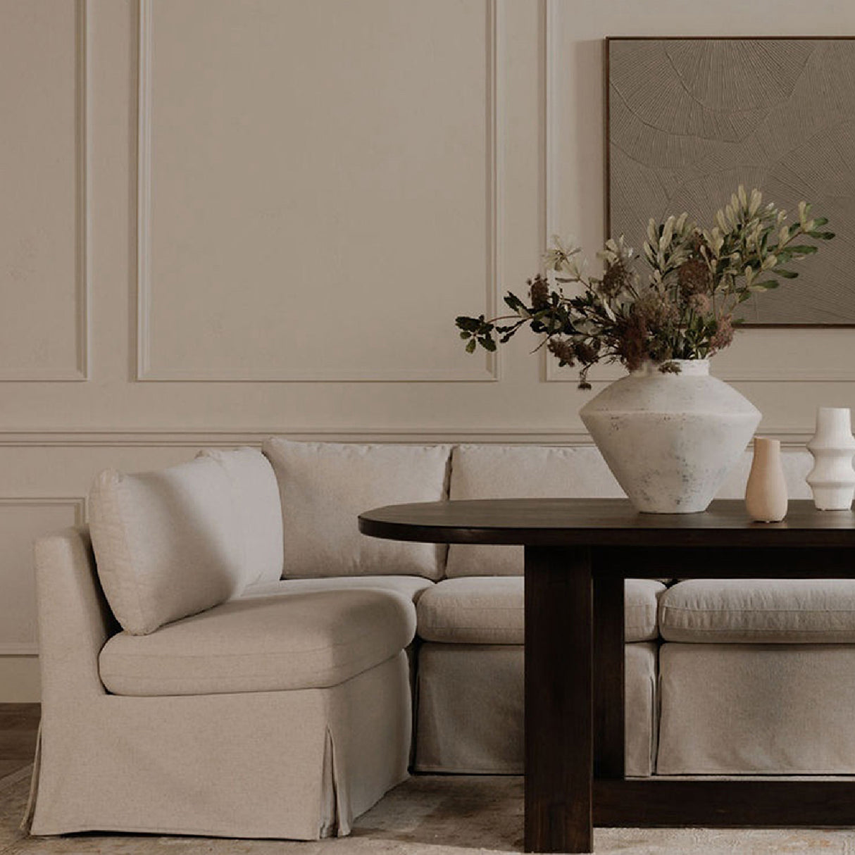   Modern European furniture - Beige L-Shaped Dining Banquette Slipcover S - www.oroa.com | Oroa.com