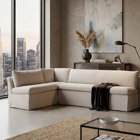   Beige L-Shaped Dining Banquette Slipcover S | Oroa.com