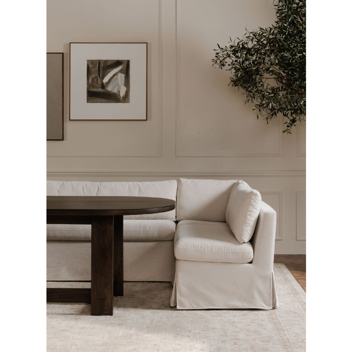   Modern European furniture - Beige L-Shaped Dining Banquette Slipcover S - www.oroa.com | Oroa.com