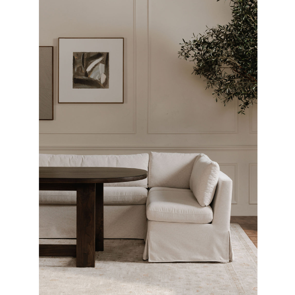   Modern European furniture - Beige L-Shaped Dining Banquette Slipcover M - www.oroa.com | Oroa.com