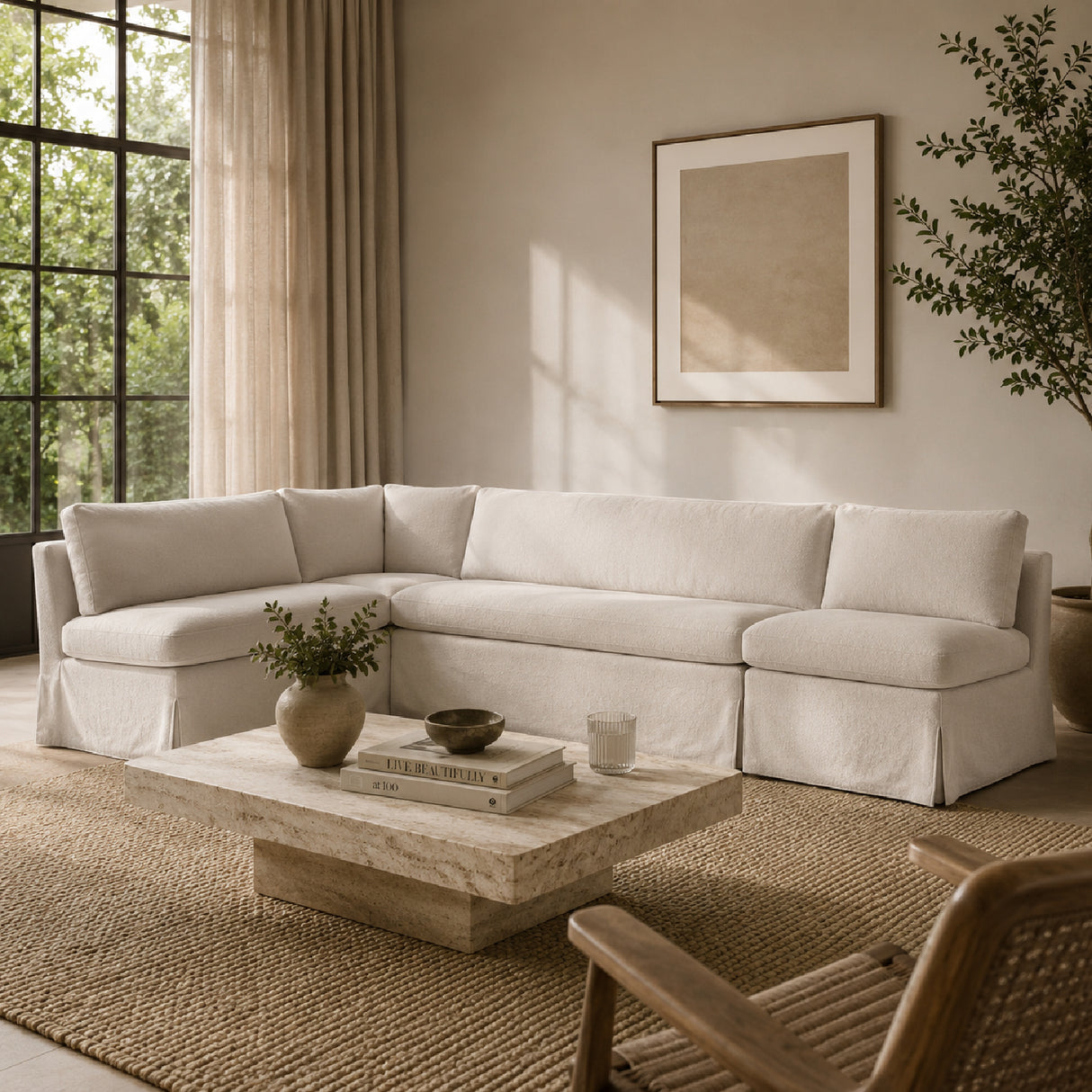   Beige L-Shaped Dining Banquette Slipcover M | Oroa.com