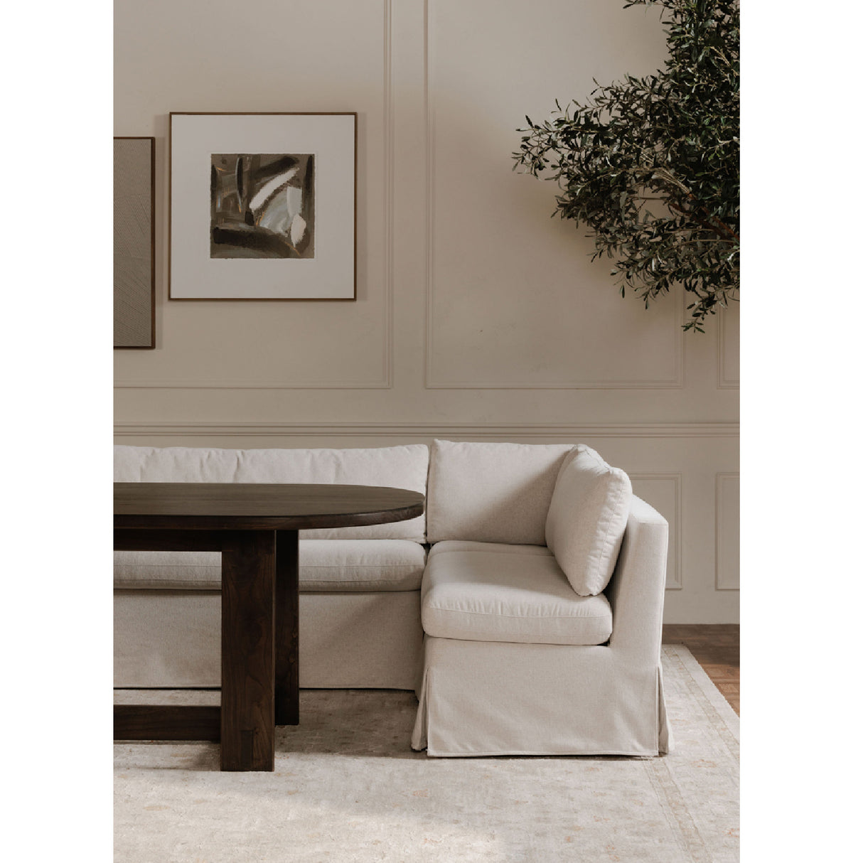   Modern European furniture - Beige L-Shaped Dining Banquette Slipcover L - www.oroa.com | Oroa.com