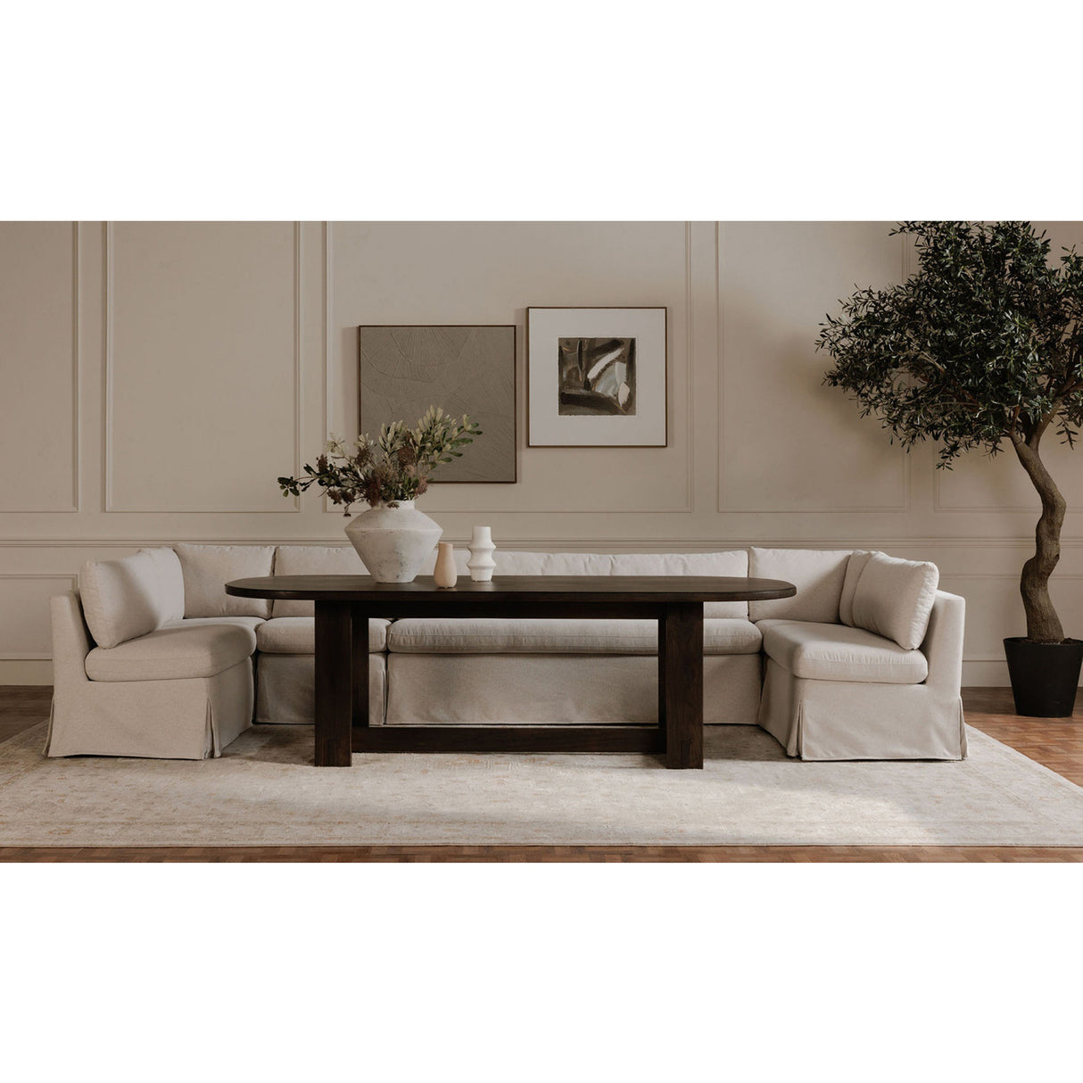  Modern European furniture - Beige U-Shaped Dining Banquette Slipcover M - www.oroa.com | Oroa.com