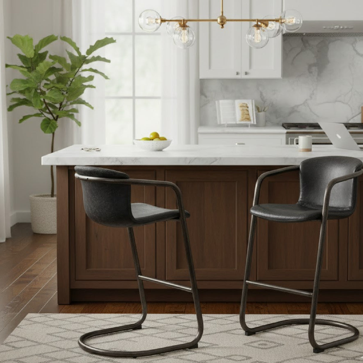   Modern European furniture - Leather Cantilevered Bar Stool Set (2)  - www.oroa.com | Oroa.com