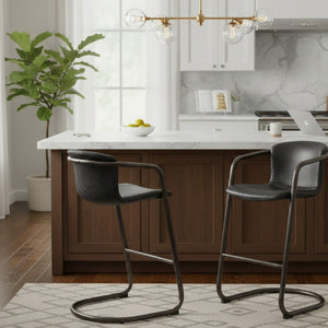   Modern European furniture - Leather Cantilevered Bar Stool Set (2)  - www.oroa.com | Oroa.com