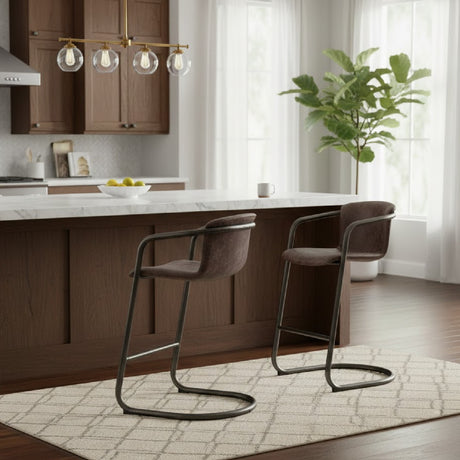   Modern European furniture - Leather Cantilevered Bar Stool Set (2)  - www.oroa.com | Oroa.com