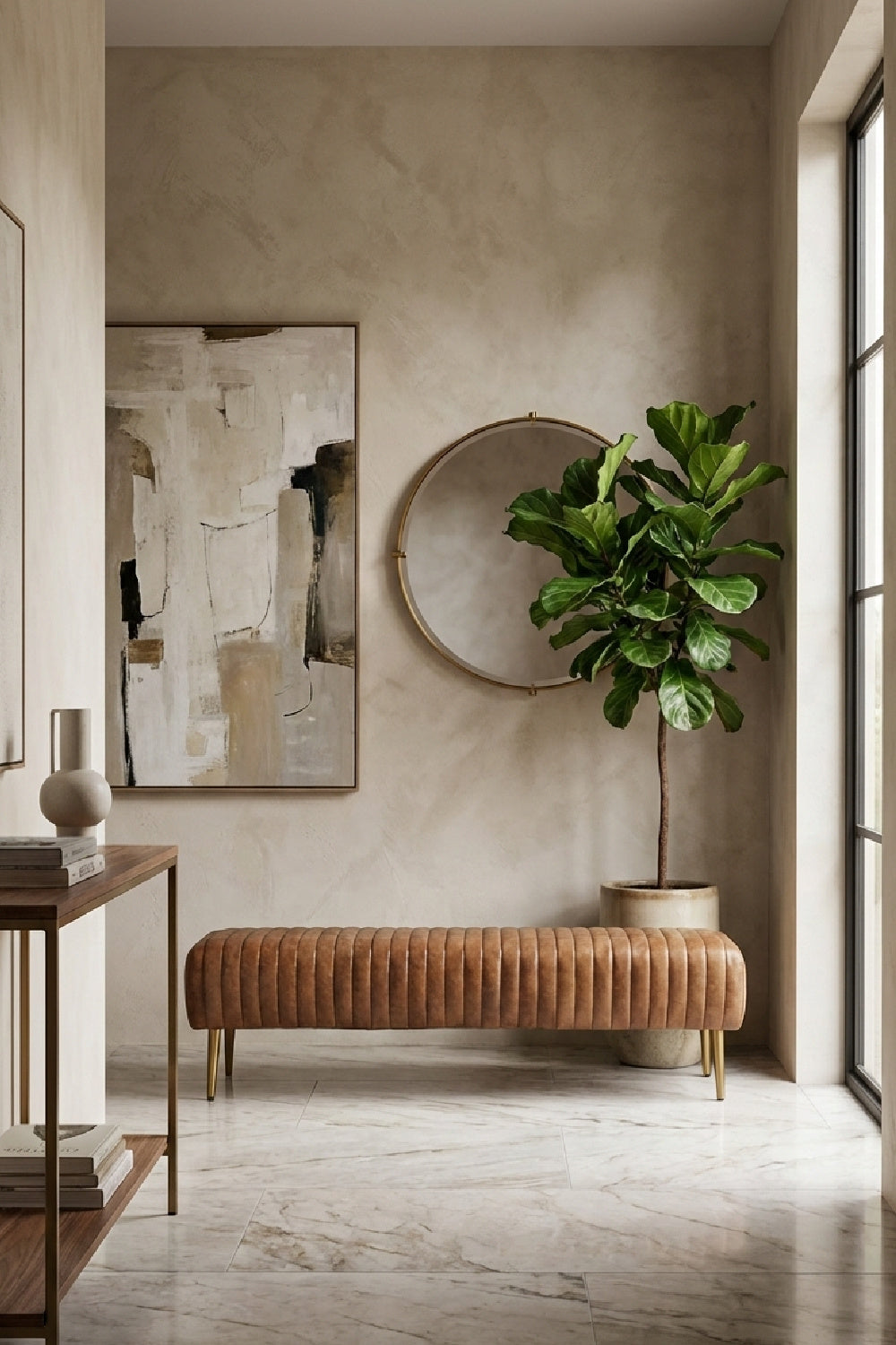   Modern European furniture - Ribbed Brown Leather Bench - www.oroa.com | Oroa.com
