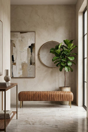   Modern European furniture - Ribbed Brown Leather Bench - www.oroa.com | Oroa.com