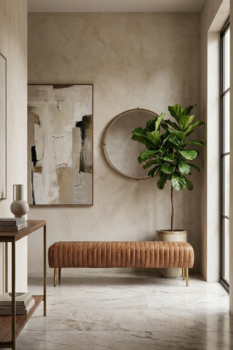  Modern European furniture - Ribbed Brown Leather Bench - www.oroa.com | Oroa.com