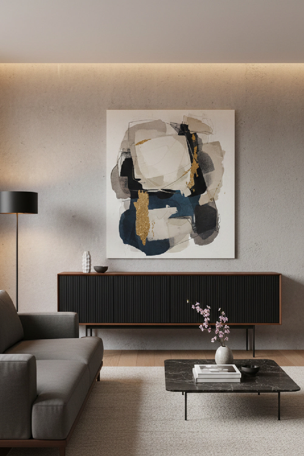   Black Ribbed 4-Door Sideboard | Oroa.com