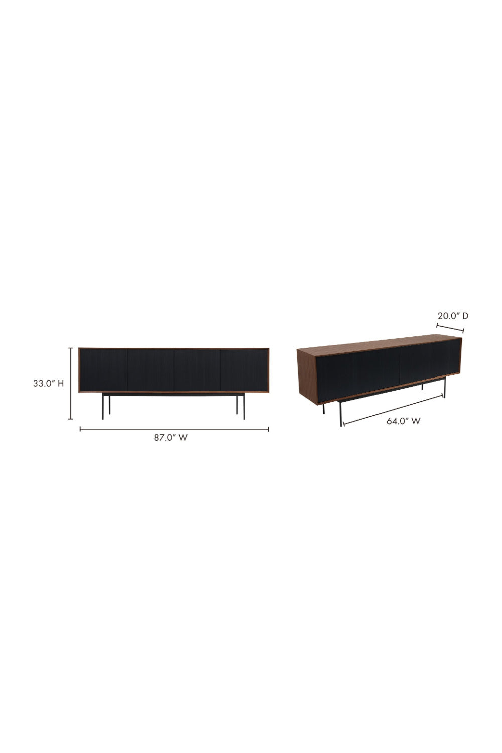   Black Ribbed 4-Door Sideboard | Oroa.com