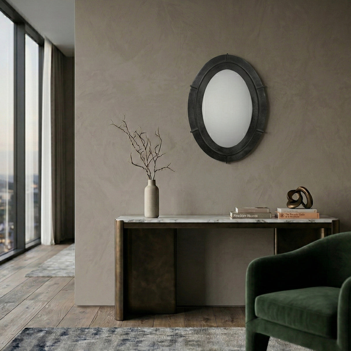   Modern European furniture - Aged Black Oval Mirror - www.oroa.com | Oroa.com