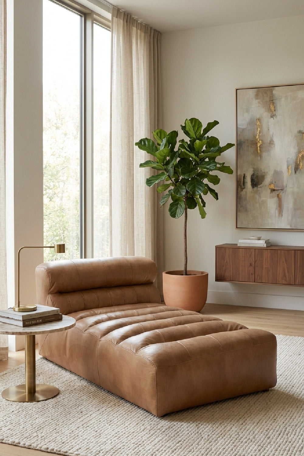   Modern European furniture - Ribbed Tan Leather Chaise Lounge - www.oroa.com | Oroa.com