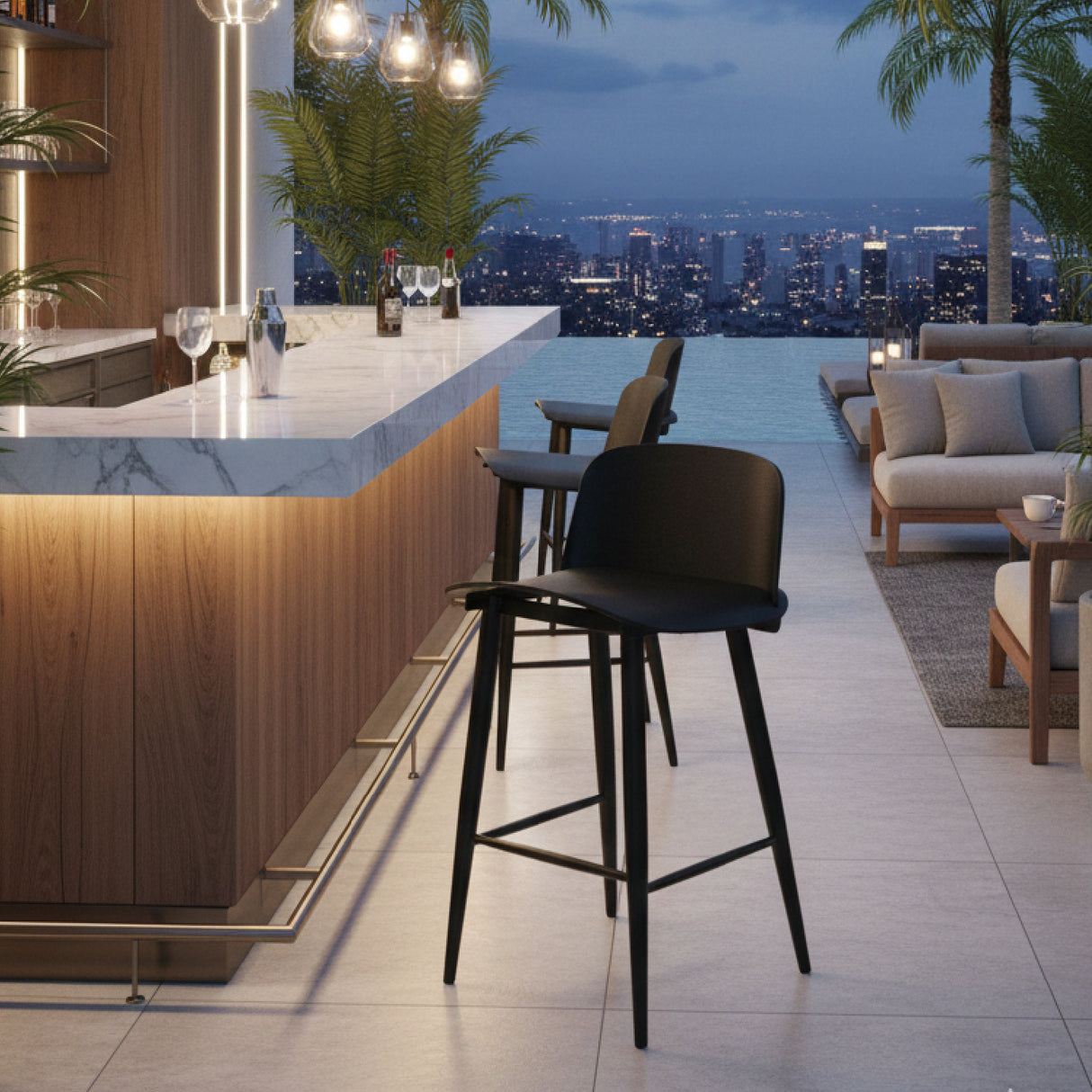   Modern European furniture - Black Indoor/Outdoor Counter Stools (2) - www.oroa.com | Oroa.com